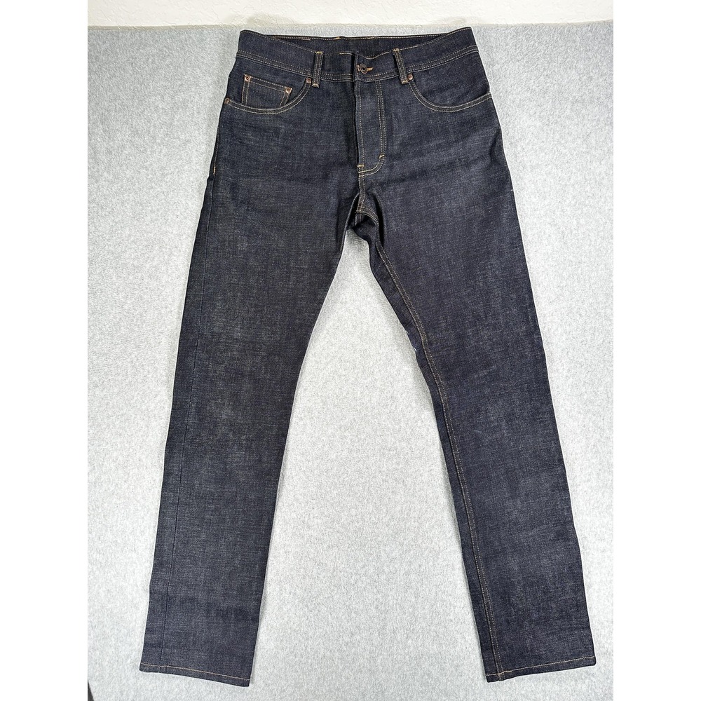 Indigogene Denim Jeans Selvedge Mens 32x34 Dark Indigo Straight Leg USA Sample